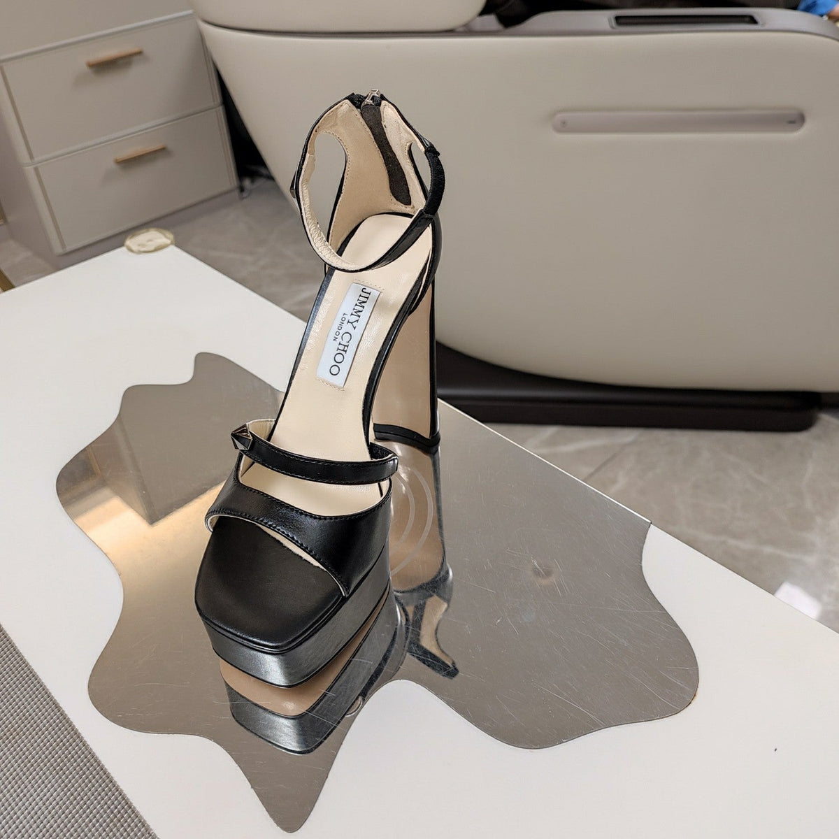 Jimmy 25 Platform Sandal Heels Black Nappa Cowhide 240009