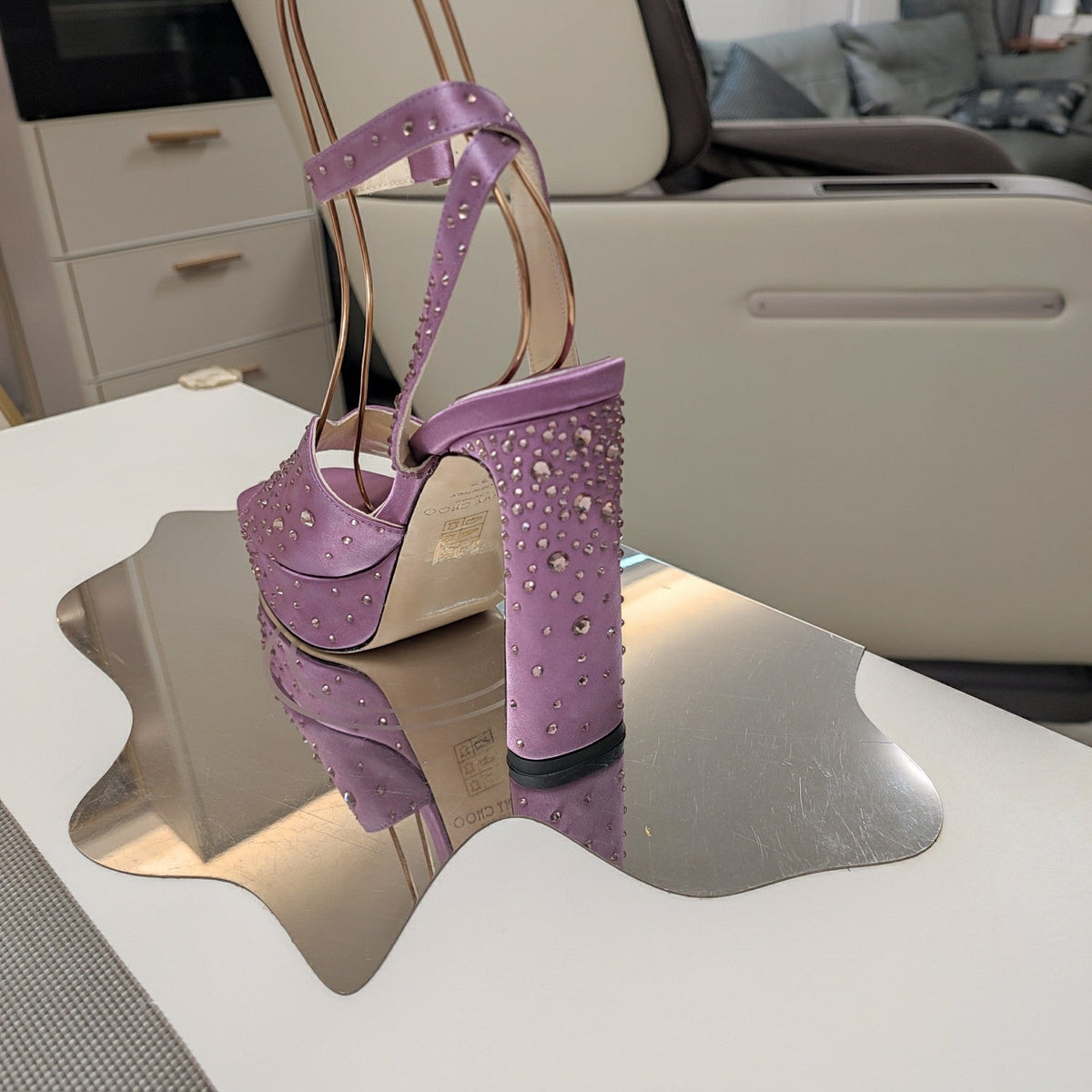 Jimmy 25 Platform Sandal Heels Lilac Purple Silk Satin 240011