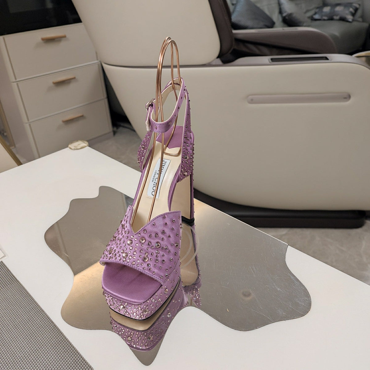 Jimmy 25 Platform Sandal Heels Lilac Purple Silk Satin 240011