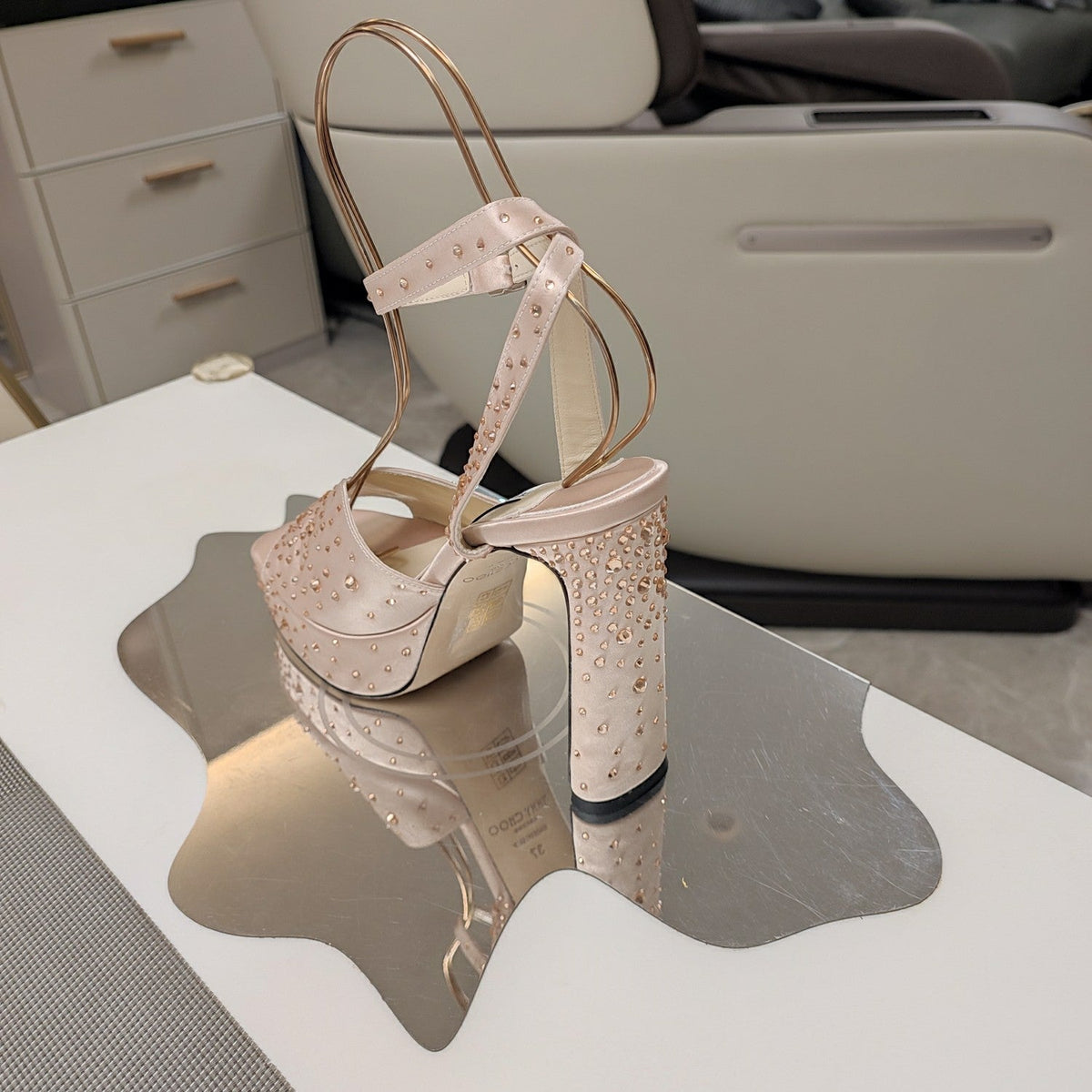 Jimmy 25 Platform Sandal Heels Lady Pink Silk Satin 240012