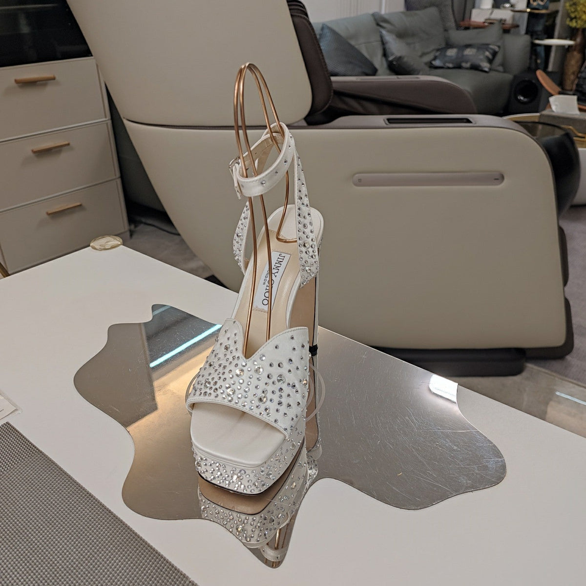 Jimmy 25 Platform Sandal Heels White Silk Satin 240013