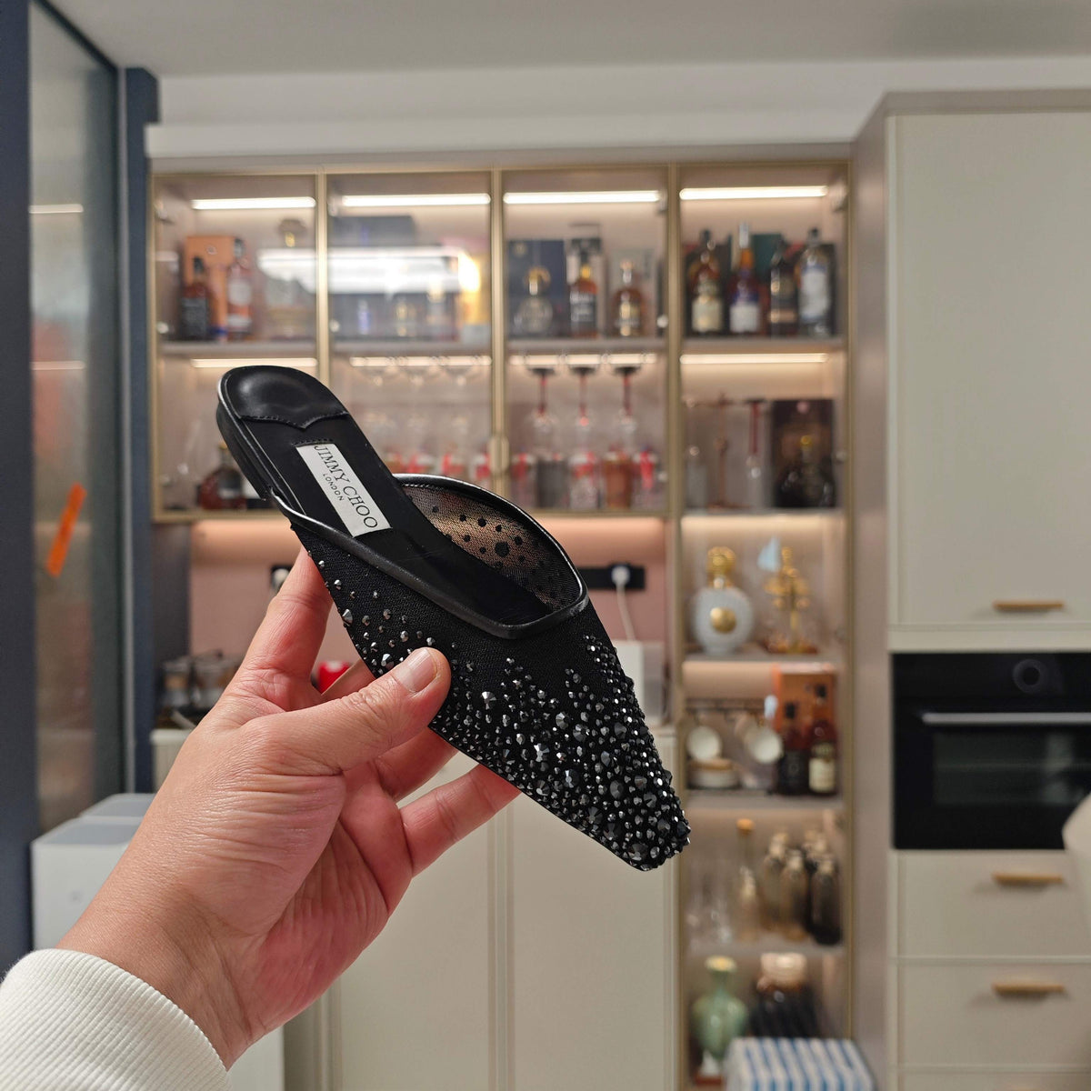 Jimmy 25 Mule Flats Black Mesh Gauze 240055