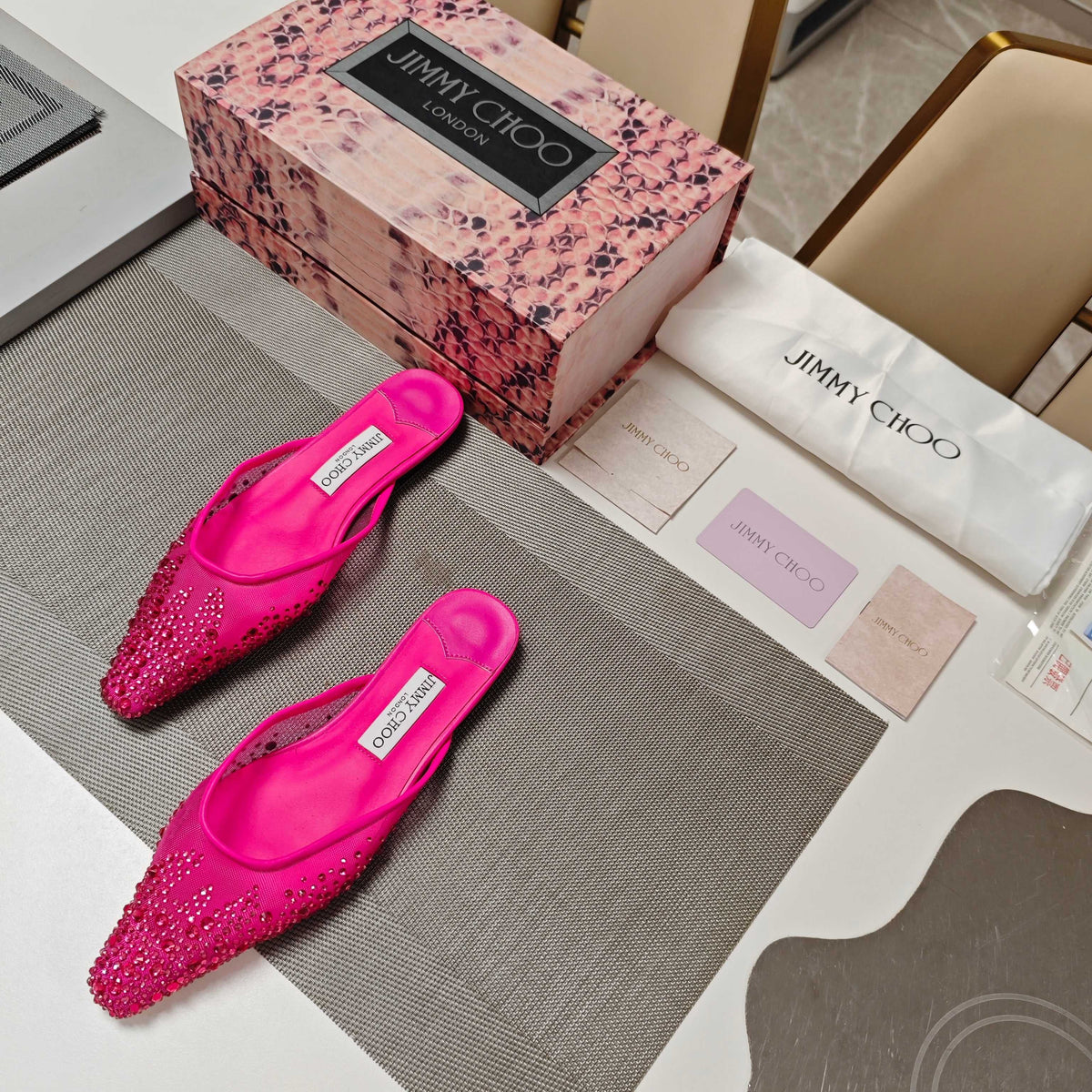 Jimmy 25 Mule Flats Deep Pink Mesh Gauze 240057