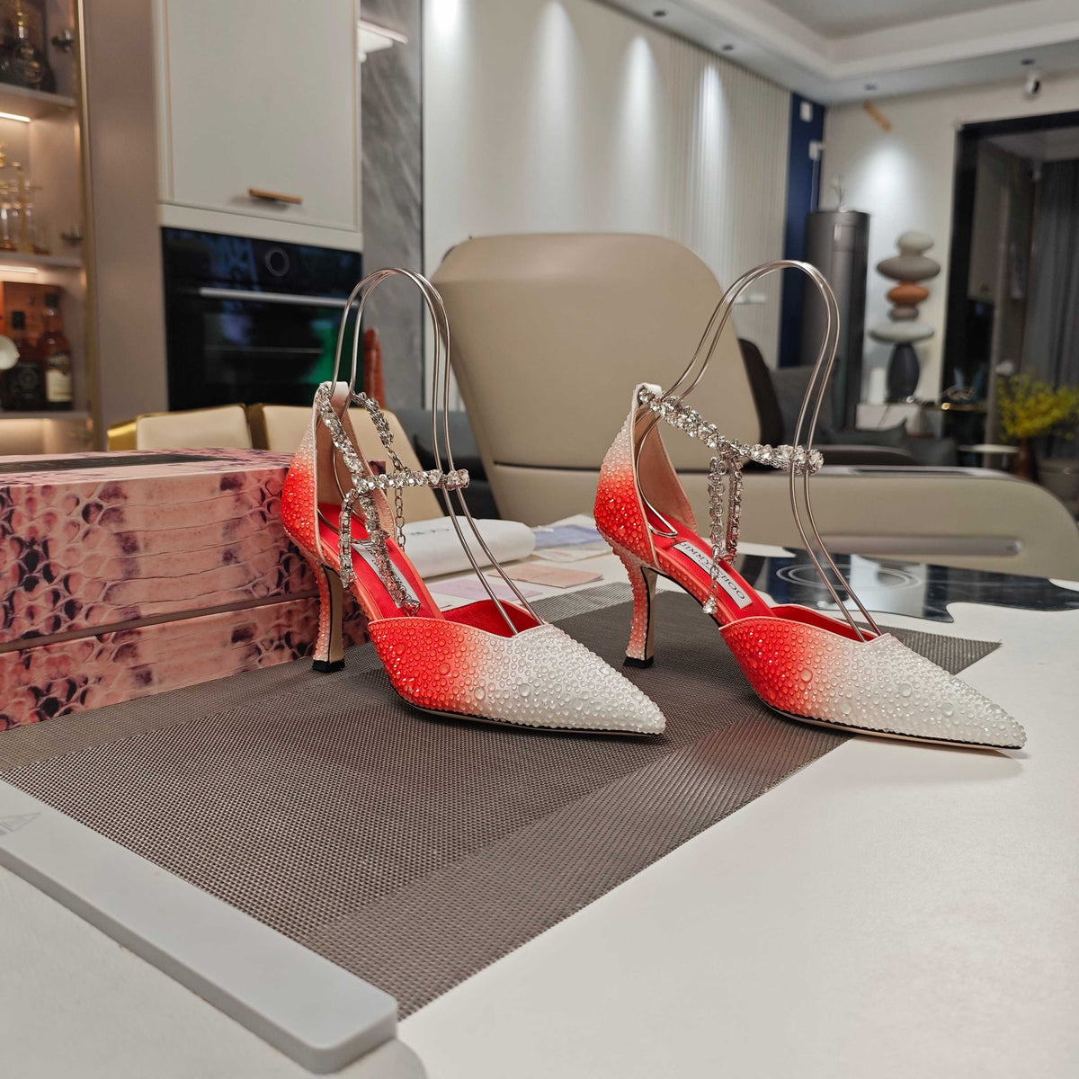 Jimmy 25 Stevie 80 Pumps Red mix White Satin 240061