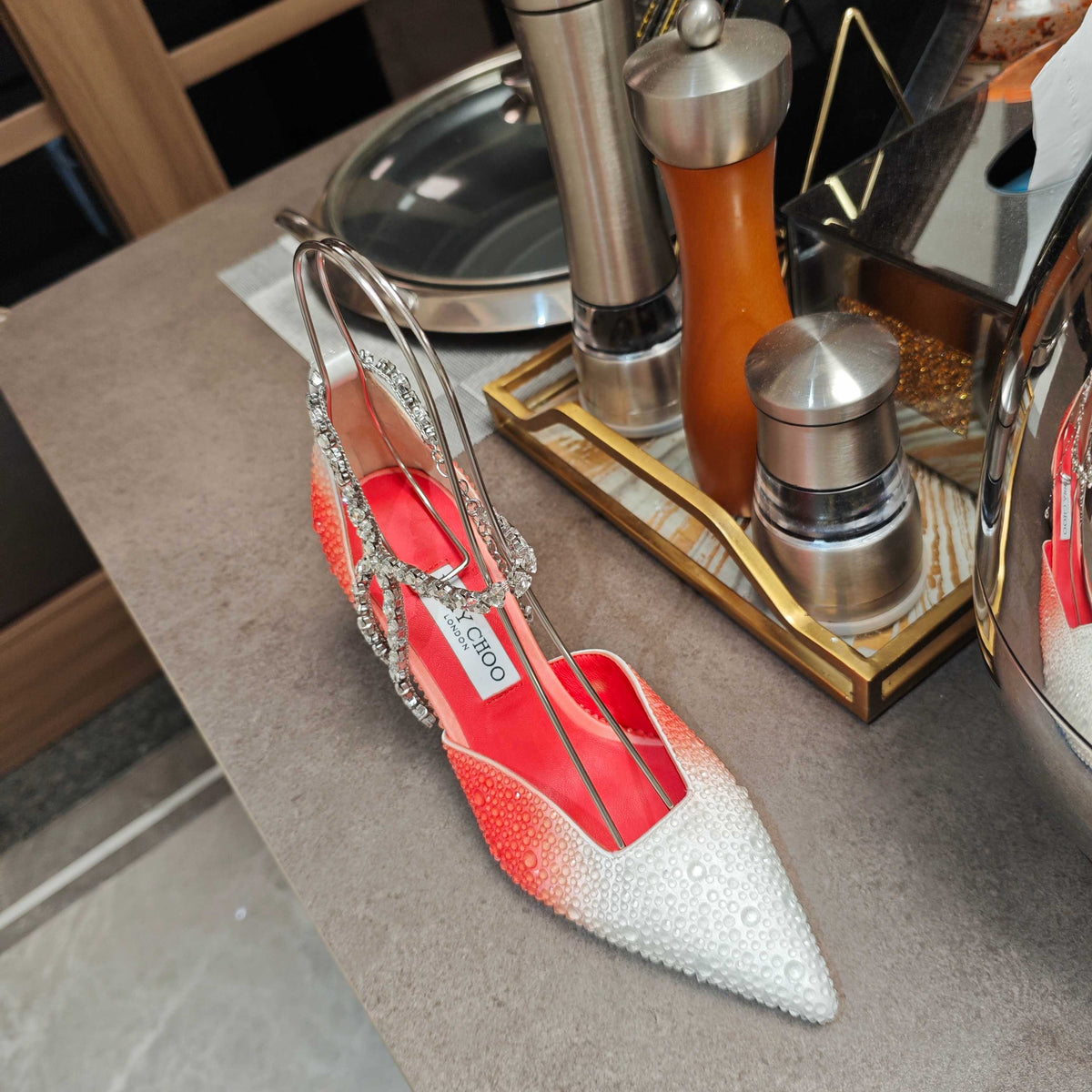 Jimmy 25 Stevie 80 Pumps Red mix White Satin 240061