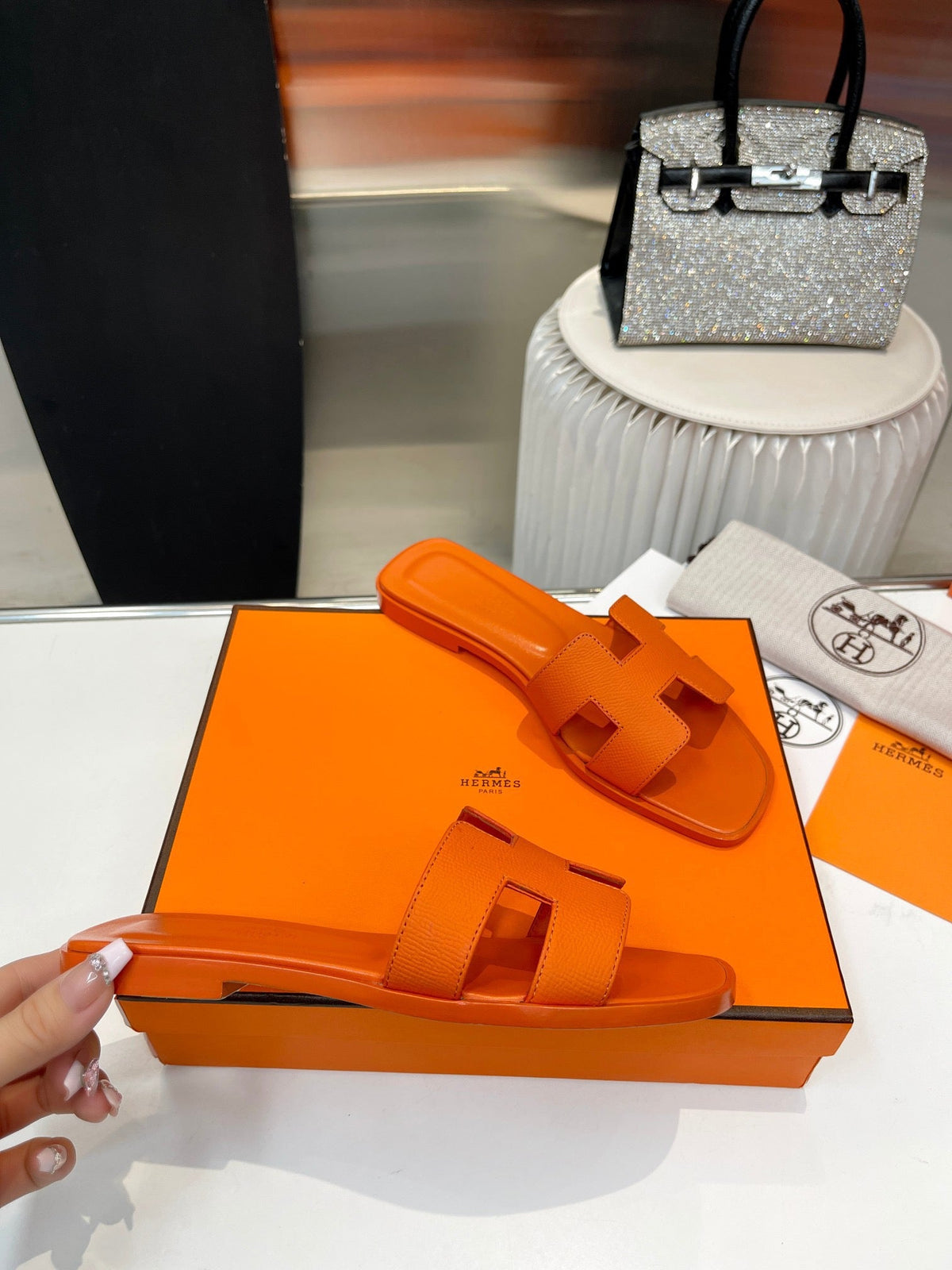 0ran sandal orange swift calfskin