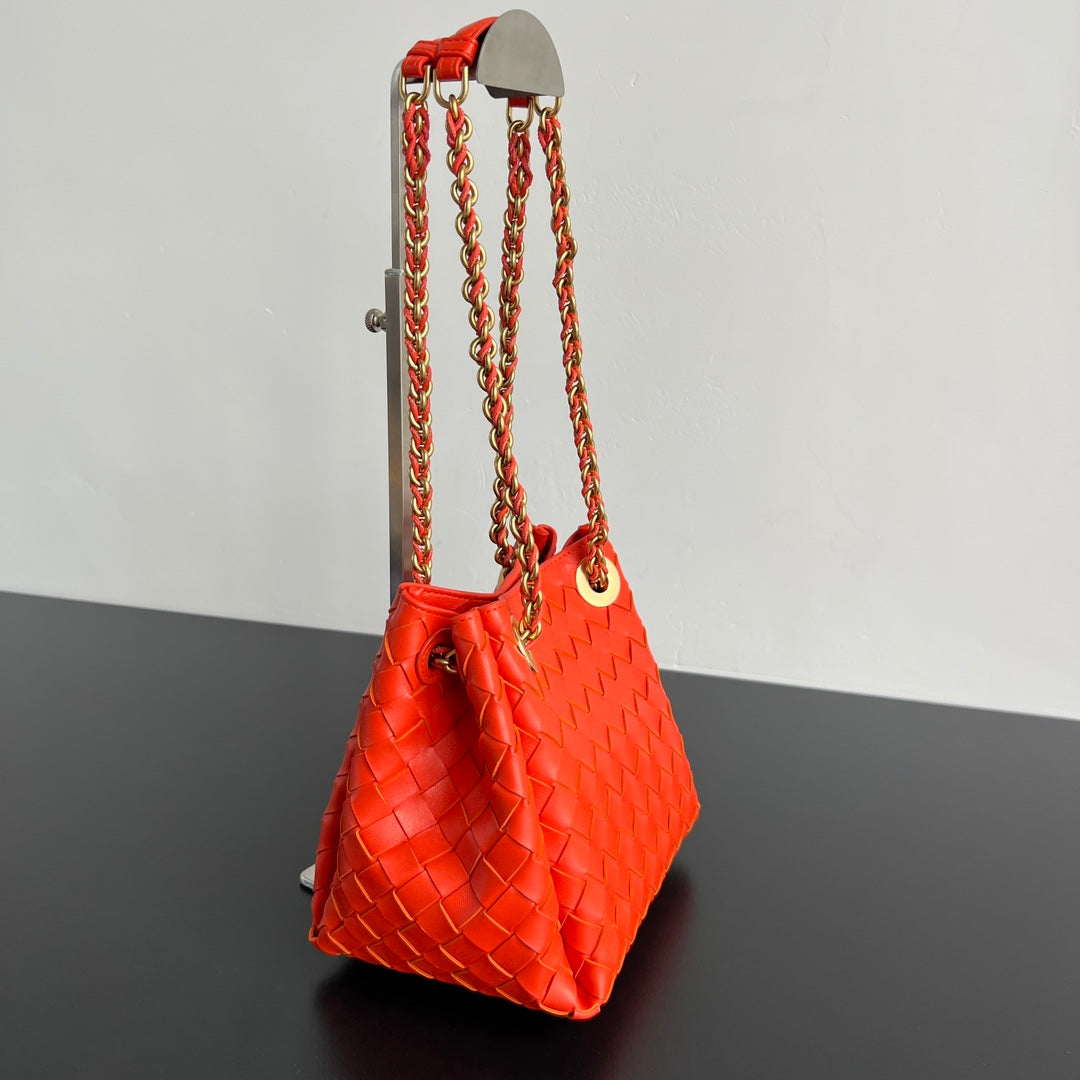BV Small Parachute Chain 21cm Bag Orange Leather 545168