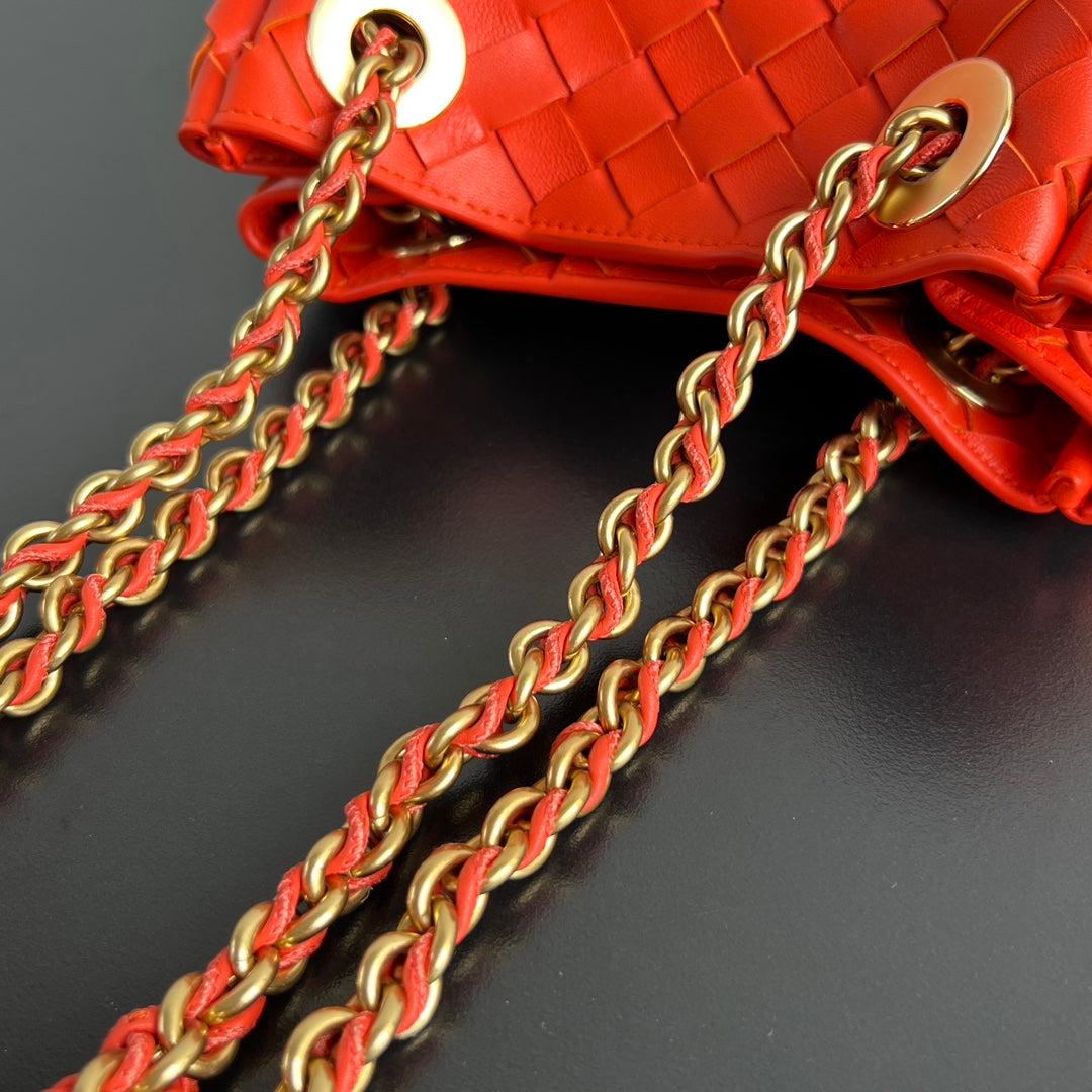 BV Small Parachute Chain 21cm Bag Orange Leather 545168