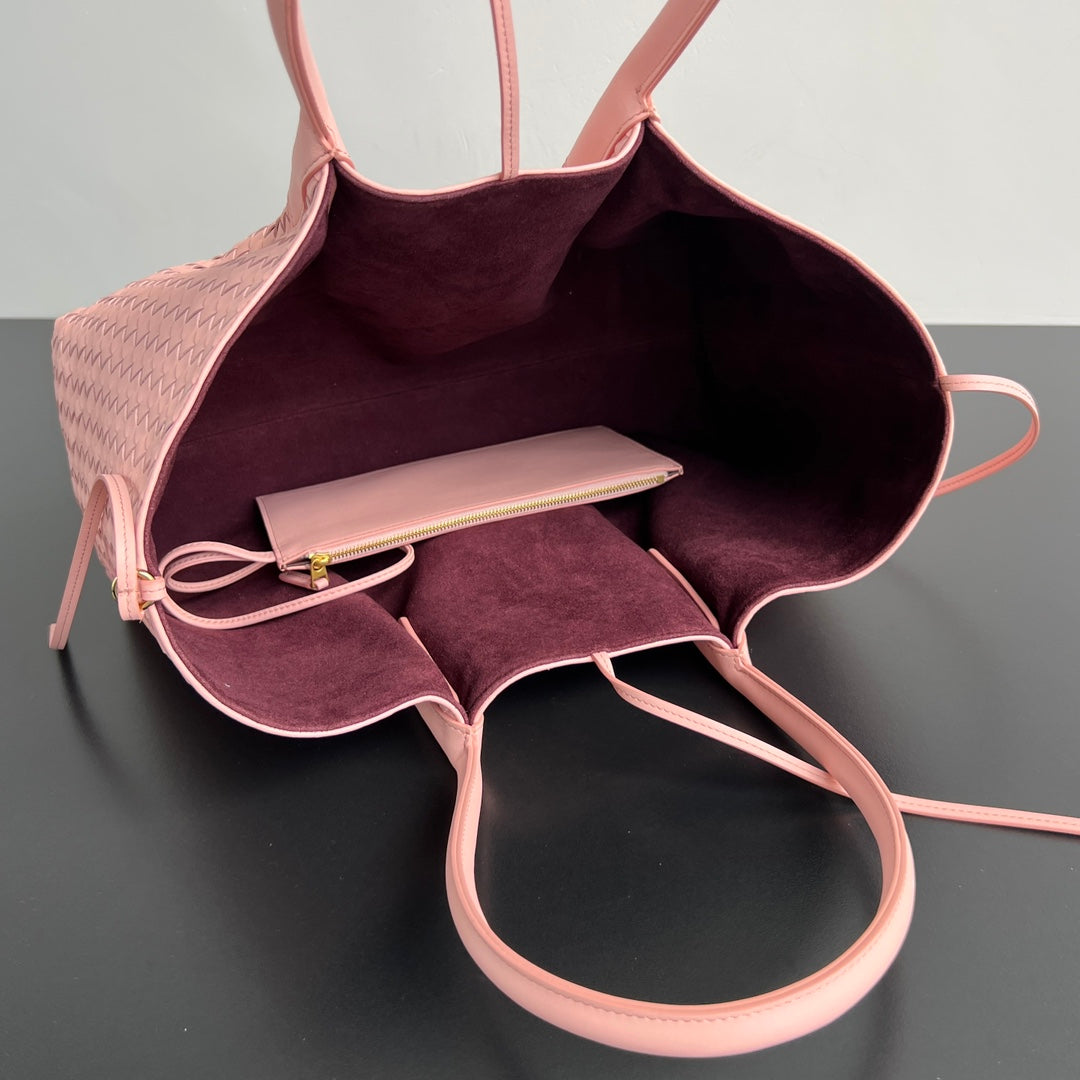 BV Pinacoteca 43cm Bag Pink Leather Suede 545174