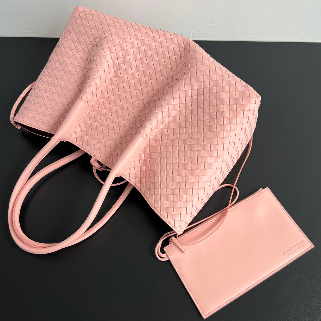 BV Pinacoteca 43cm Bag Pink Leather Suede 545174