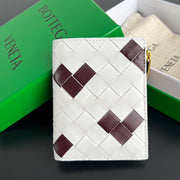 INTRECCIATO 11.5cm WALLET IN WHITE BURGUNDY CALFSKIN 545183