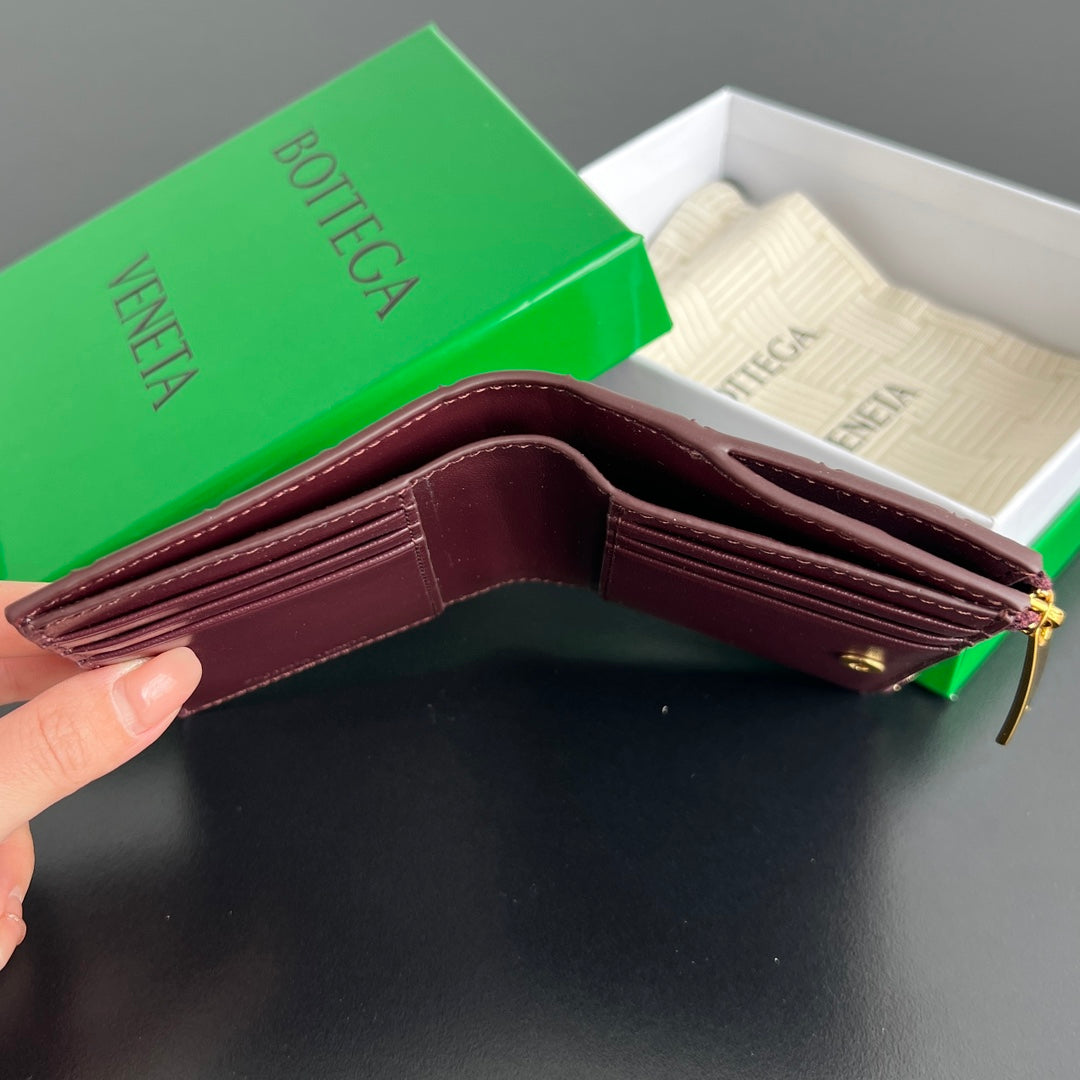 INTRECCIATO 11.5cm WALLET IN BURGUNDY WHITE  CALFSKIN 545184