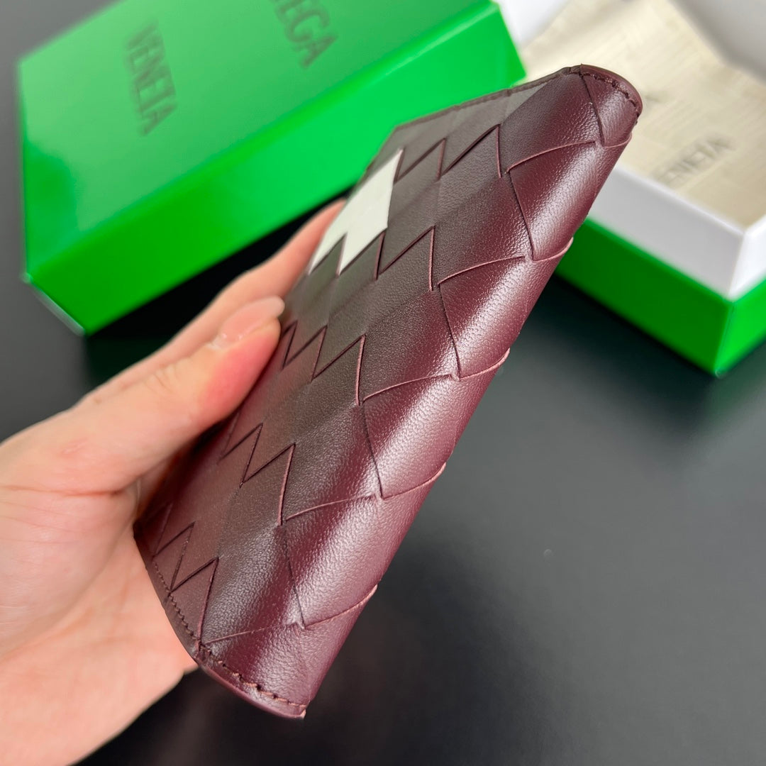 INTRECCIATO 11.5cm WALLET IN BURGUNDY WHITE  CALFSKIN 545184