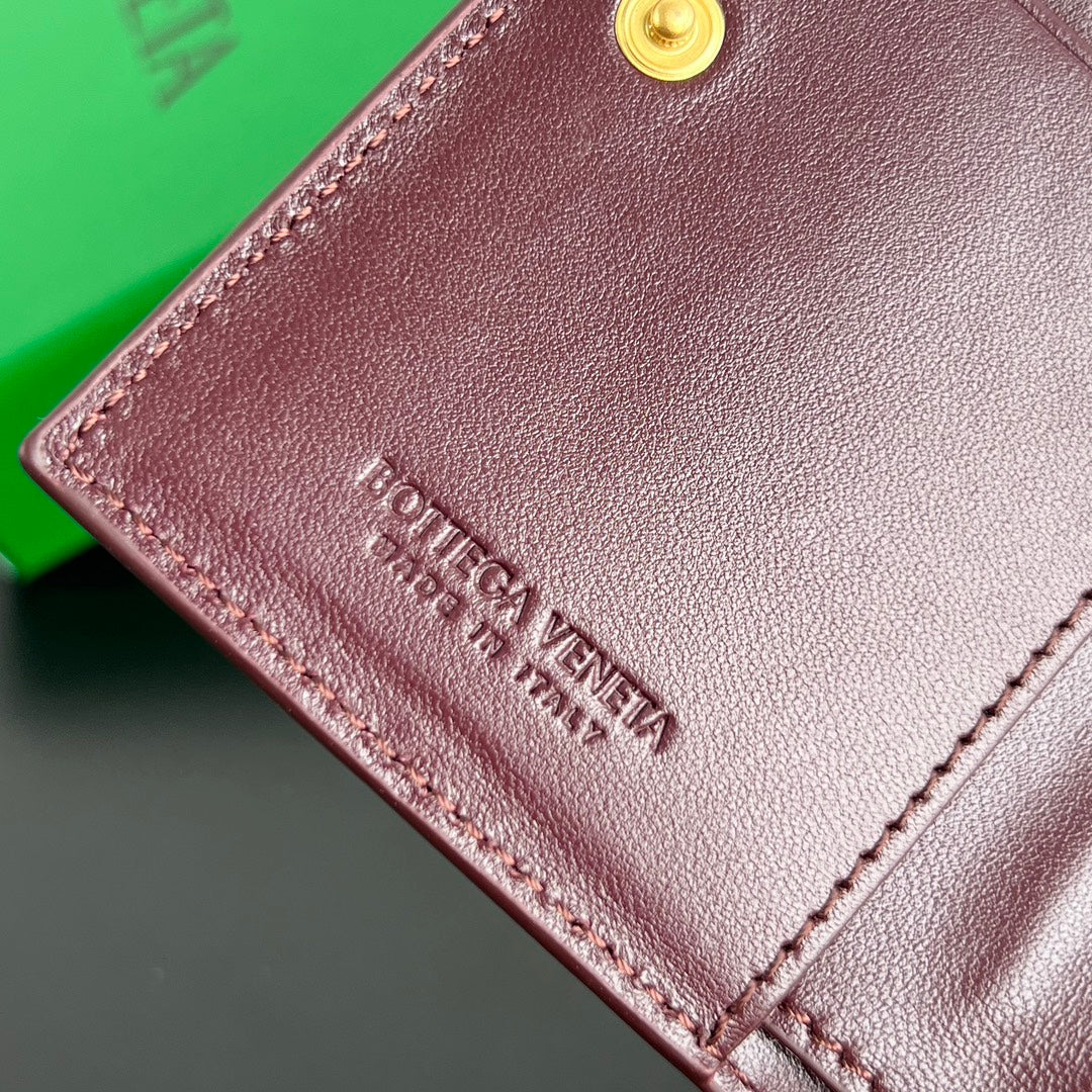 INTRECCIATO 11.5cm WALLET IN BURGUNDY WHITE  CALFSKIN 545184