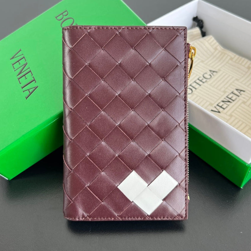 BV Wallet 14.5cm Burgundy White Sheepskin 545201