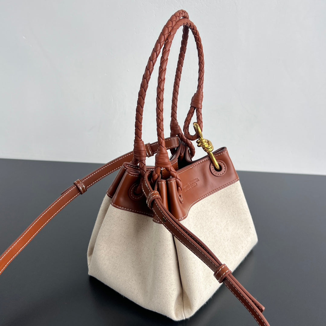 BV Parachute 21cm Bag Brown mix Beige Leather Canvas 563678