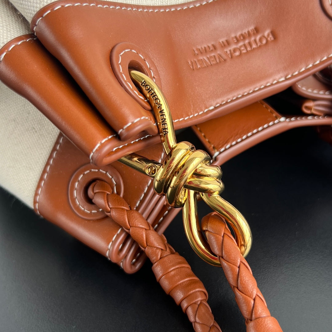 BV Parachute 21cm Bag Brown mix Beige Leather Canvas 563678