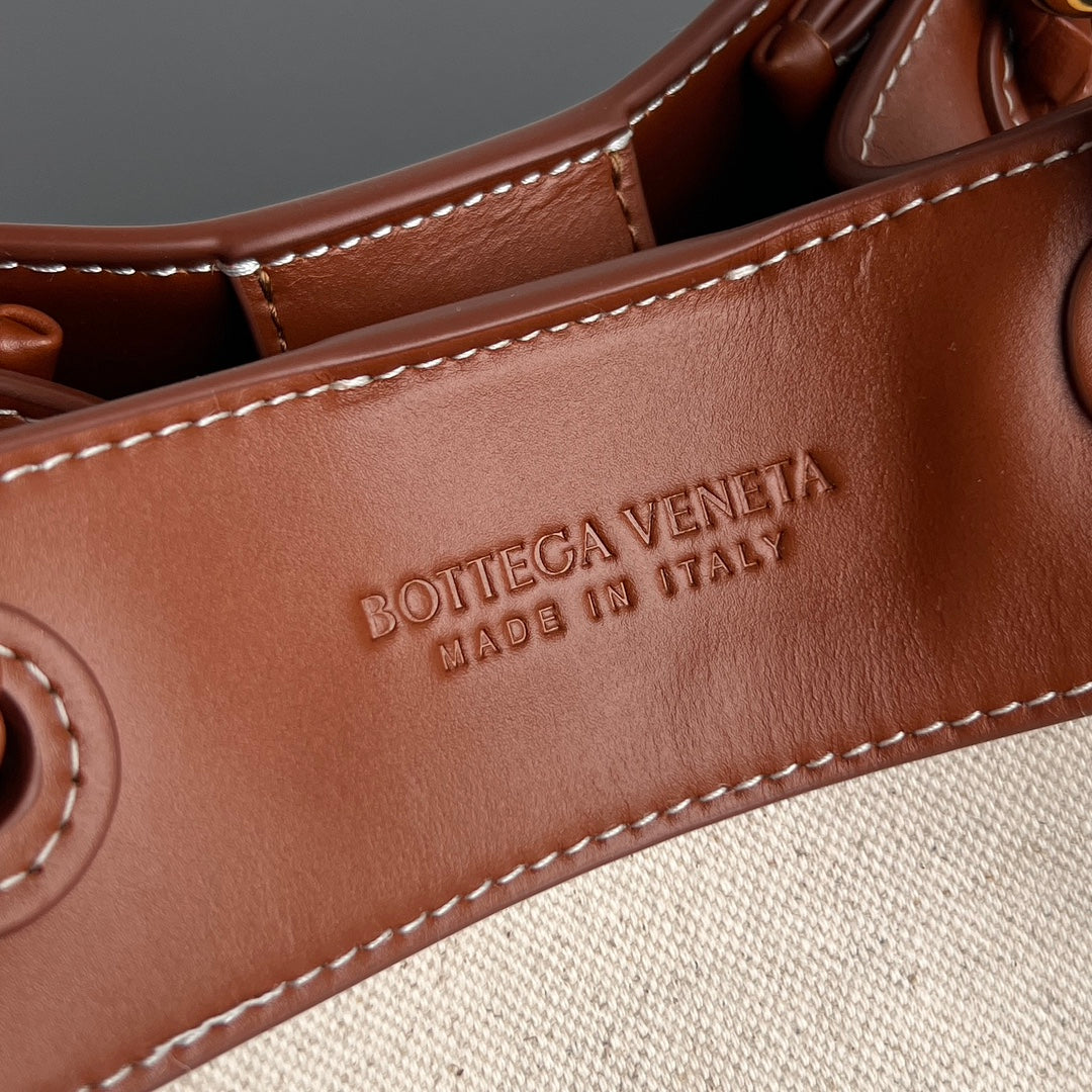 BV Parachute 21cm Bag Brown mix Beige Leather Canvas 563678