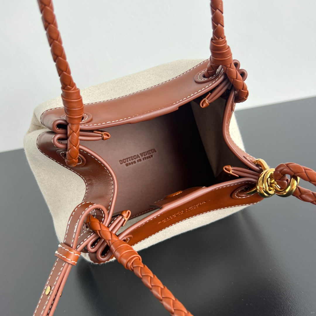 BV Parachute 21cm Bag Brown mix Beige Leather Canvas 563678