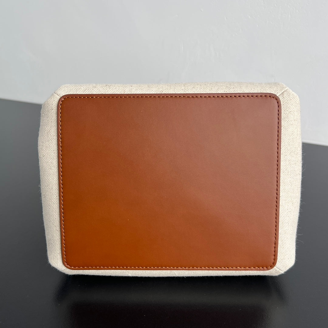 BV Parachute 21cm Bag Brown mix Beige Leather Canvas 563678