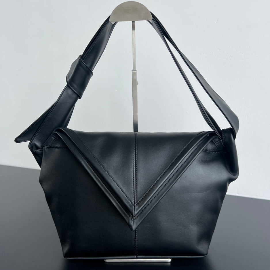 BV Sawyer Large Triangle 25cm Bag Black Silky Calfskin 559295