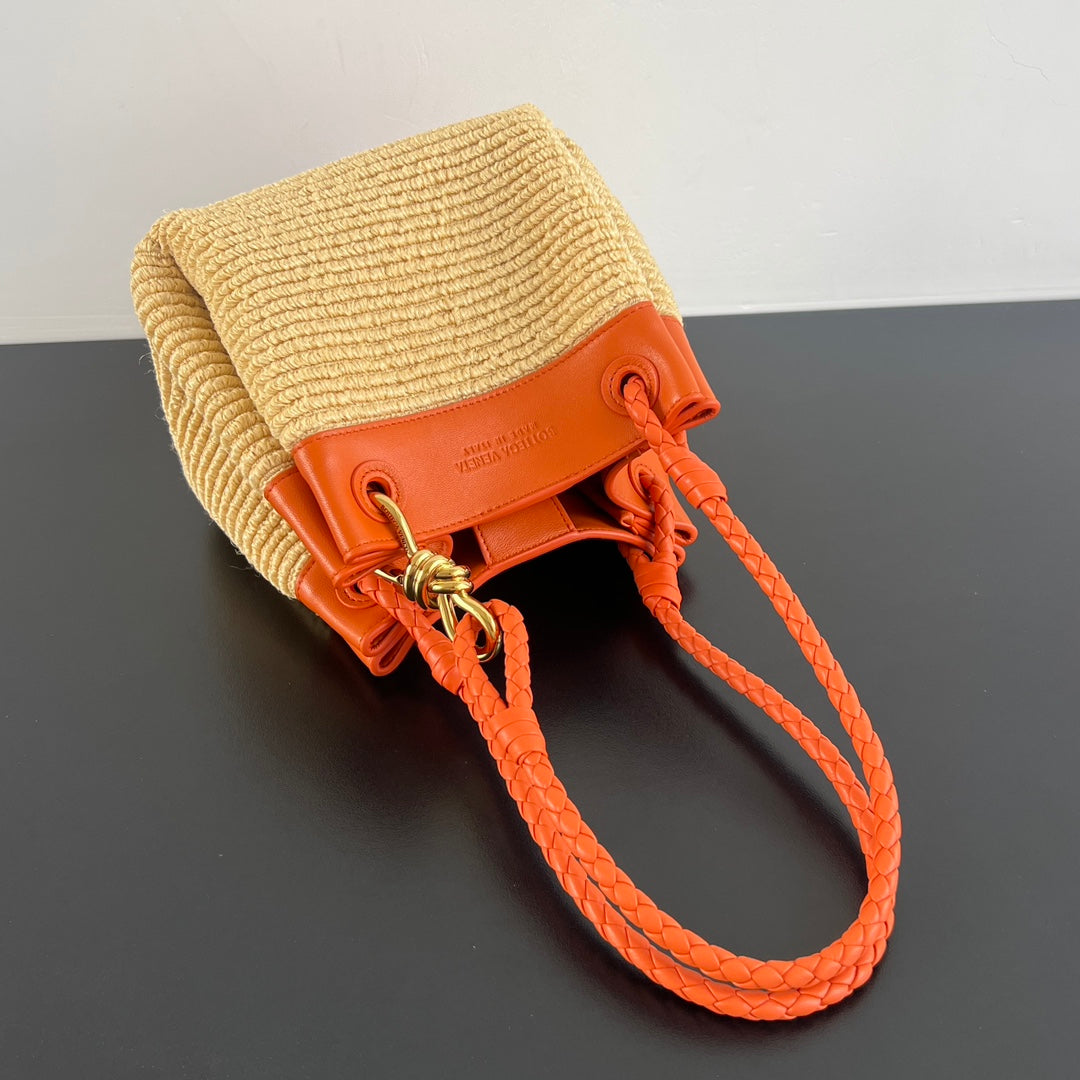BV Parachute 21cm Bag Orange mix yellow Leather Raffia 563679