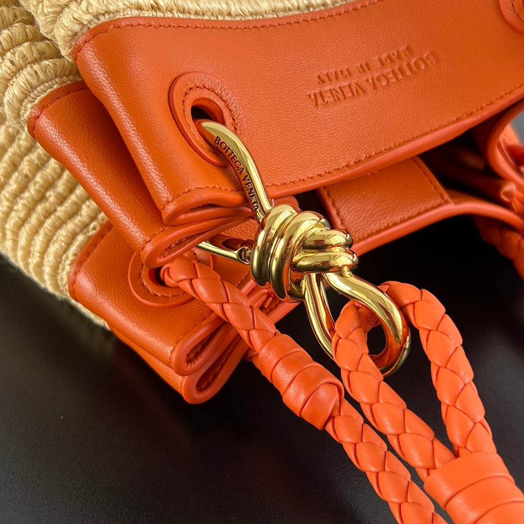 BV Parachute 21cm Bag Orange mix yellow Leather Raffia 563679