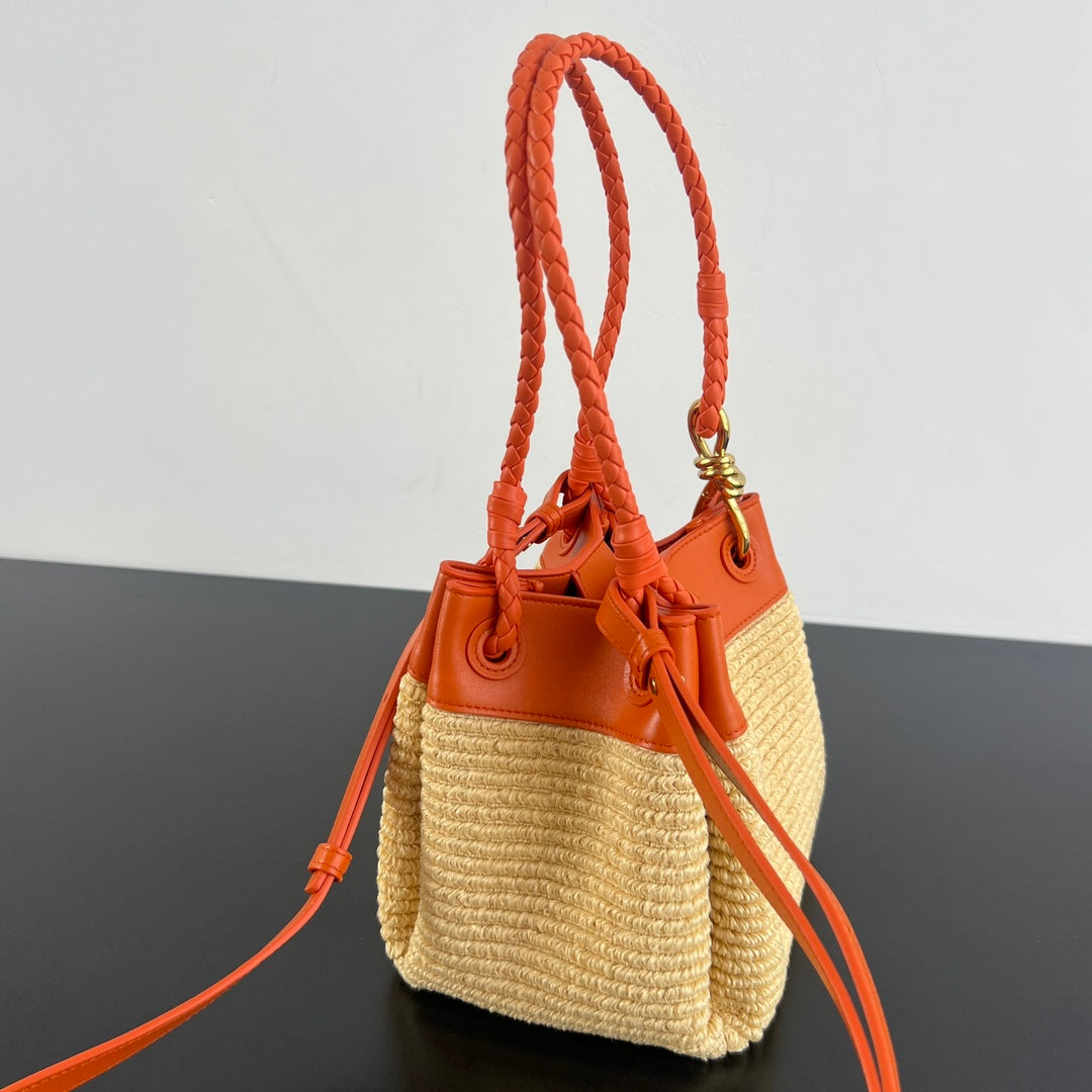 BV Parachute 21cm Bag Orange mix yellow Leather Raffia 563679