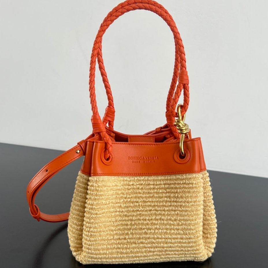 BV Parachute 21cm Bag Orange mix yellow Leather Raffia 563679