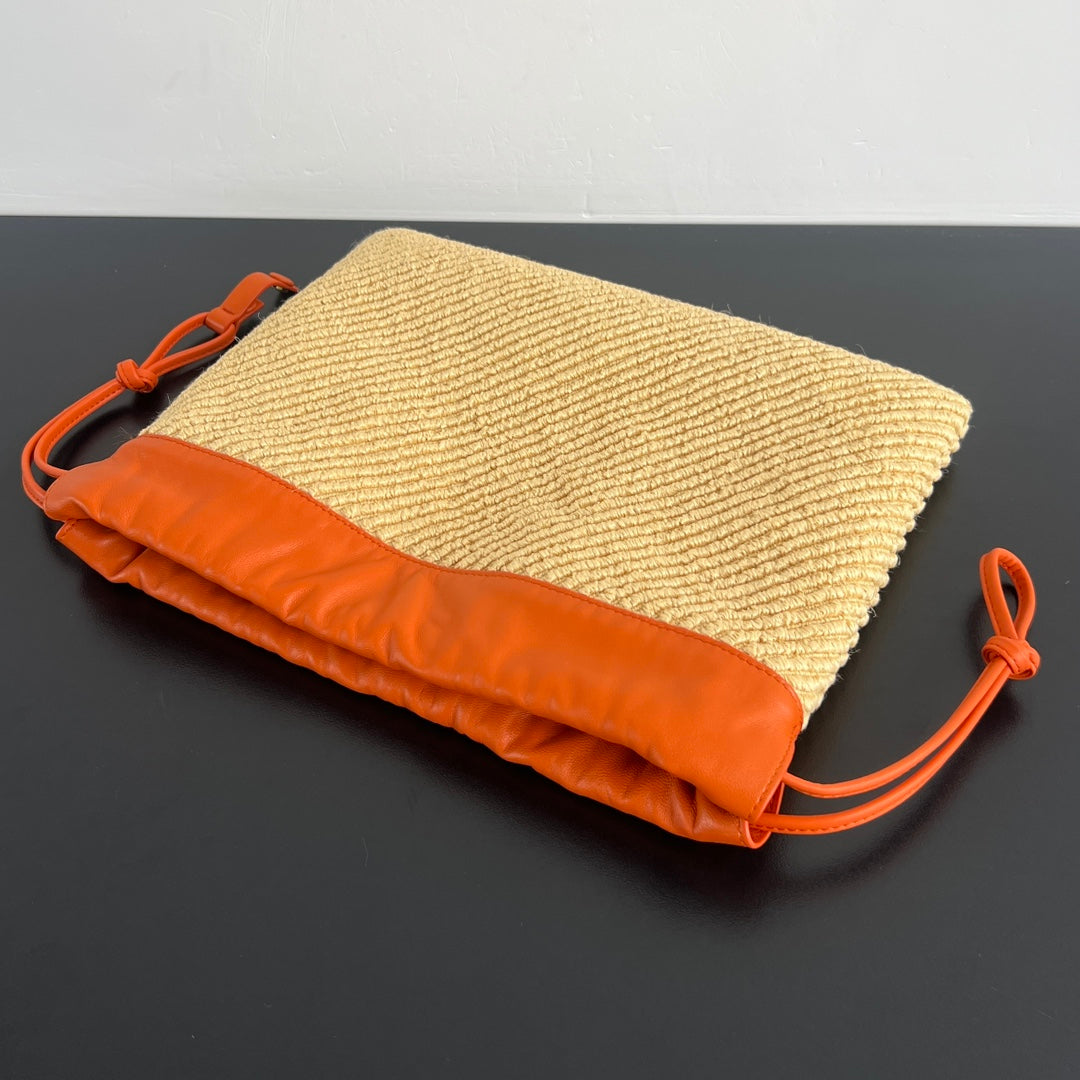 BV Dustbag 32cm Orange mix Yellow Leather Raffia 563685