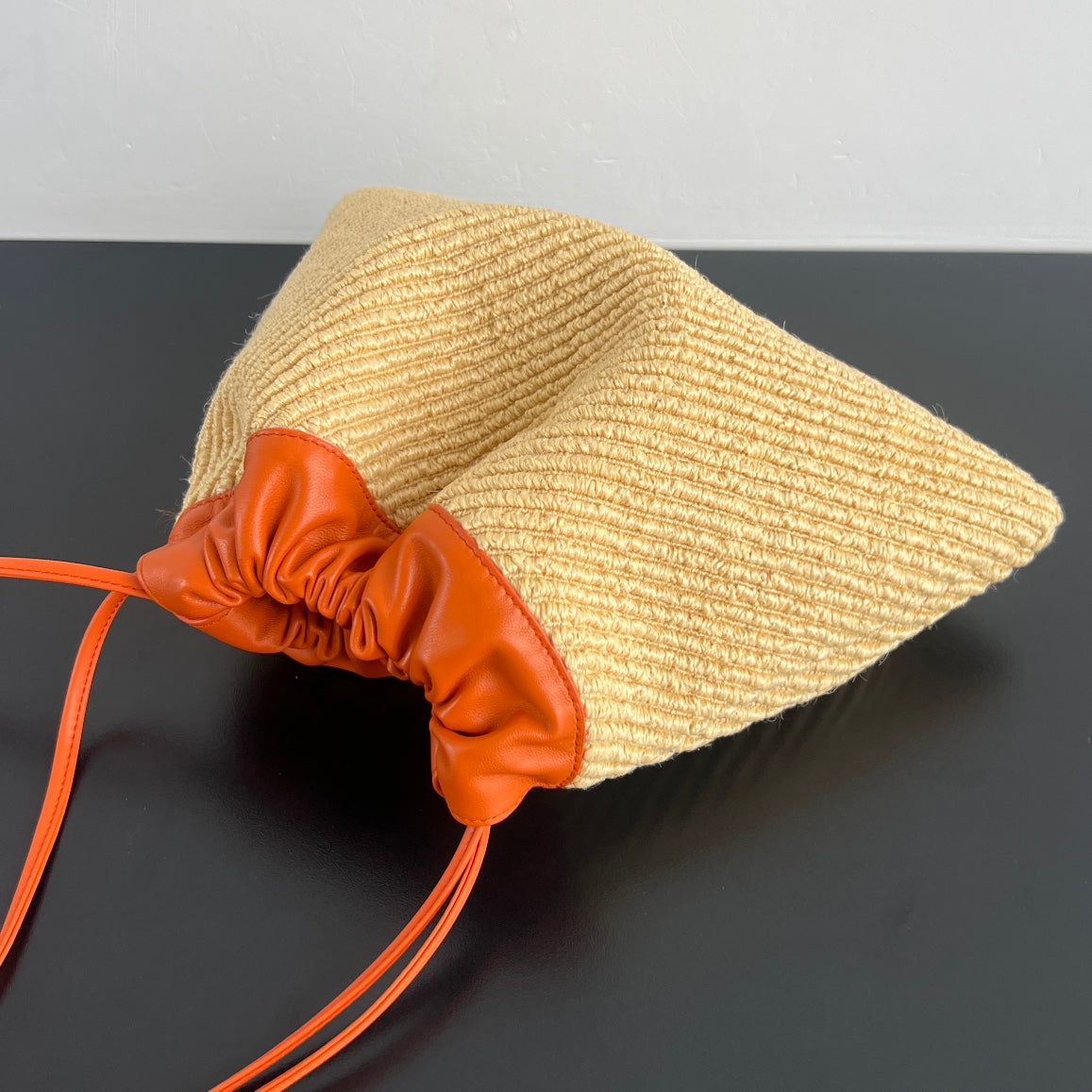 BV Dustbag 32cm Orange mix Yellow Leather Raffia 563685
