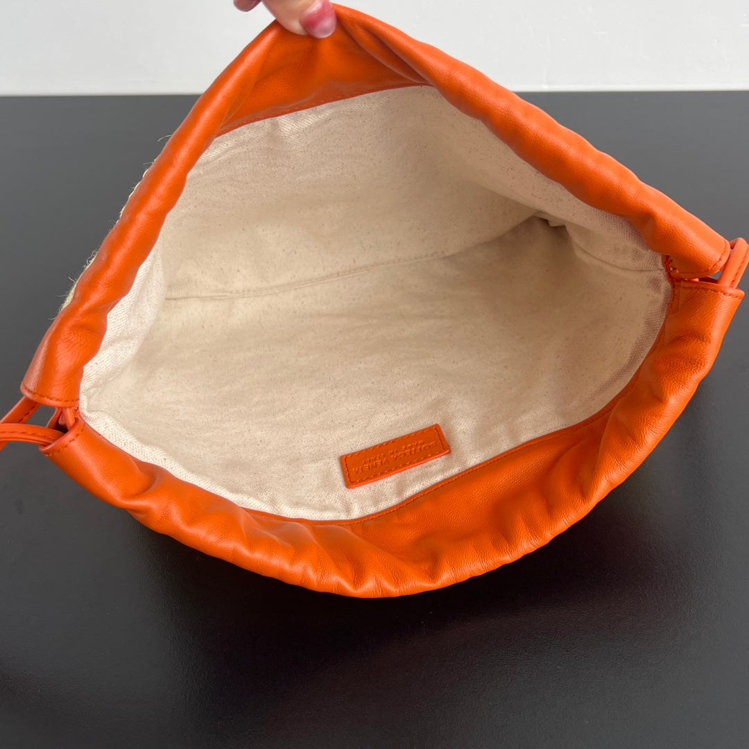 BV Dustbag 32cm Orange mix Yellow Leather Raffia 563685