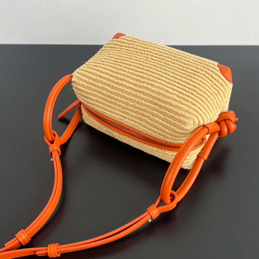BV Loop 19cm Bag Orange mix Yellow Leather Raffia 563686