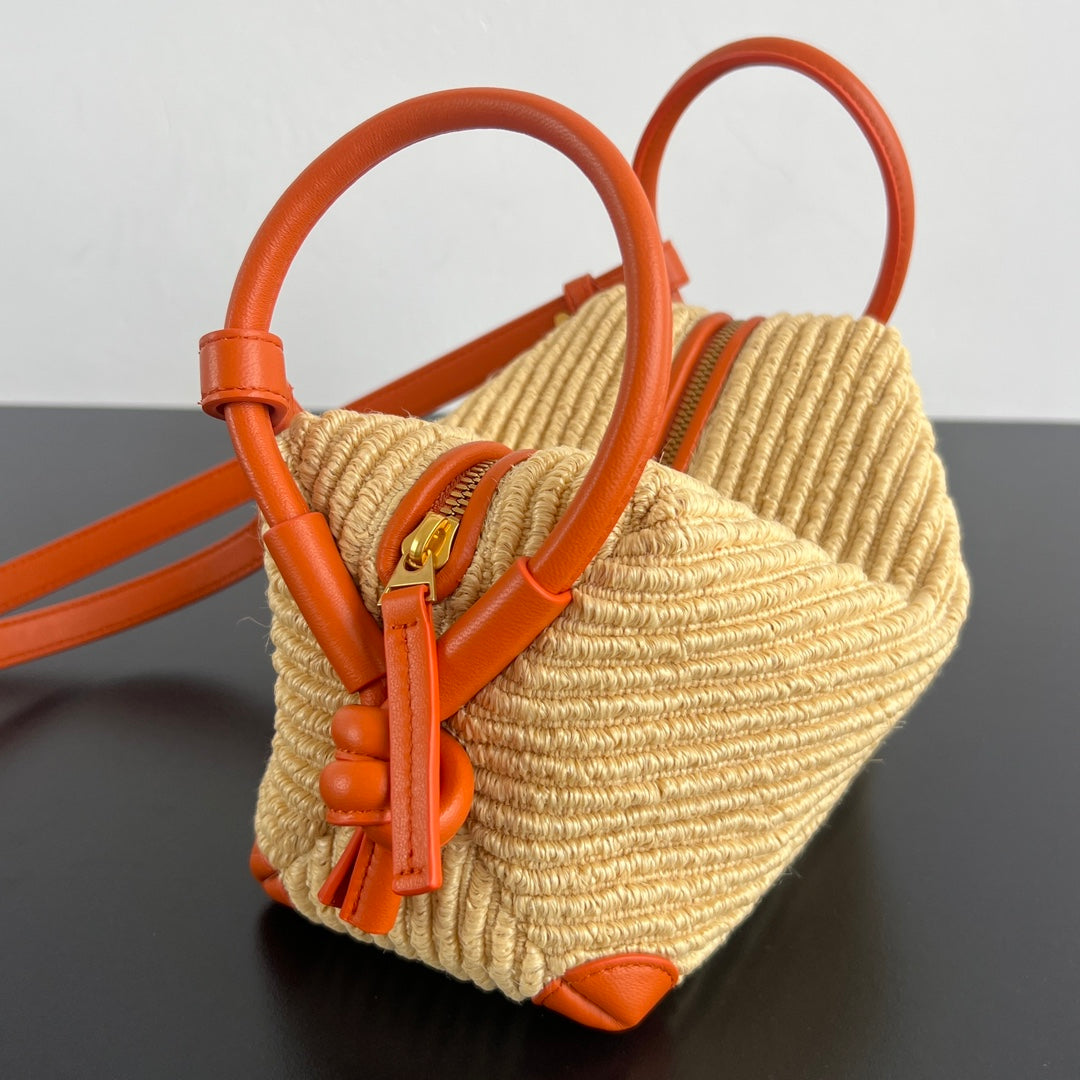BV Loop 19cm Bag Orange mix Yellow Leather Raffia 563686