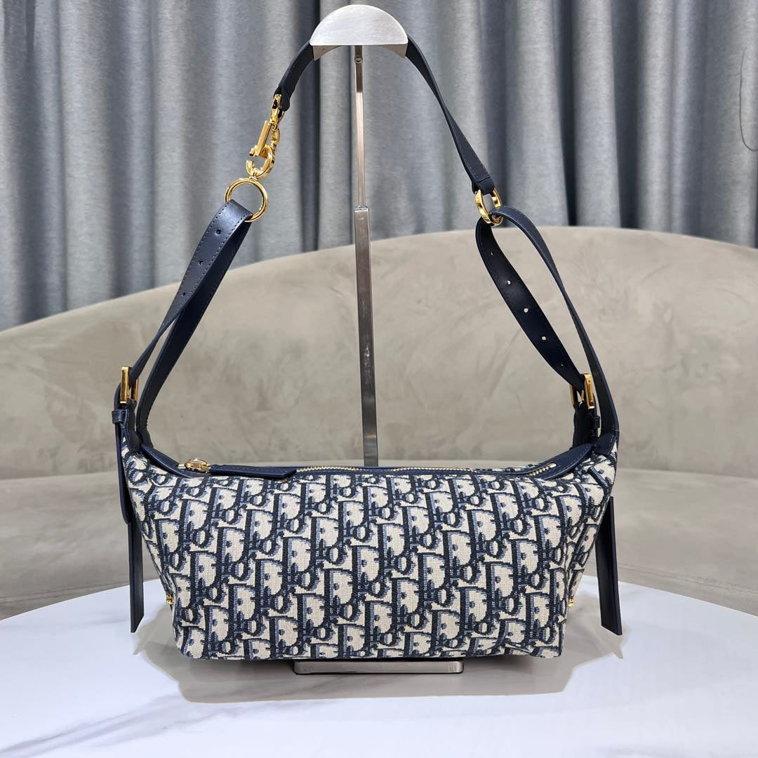 CD Jacquard Hobo Bag 23 With Chain Dark Blue White Canvas