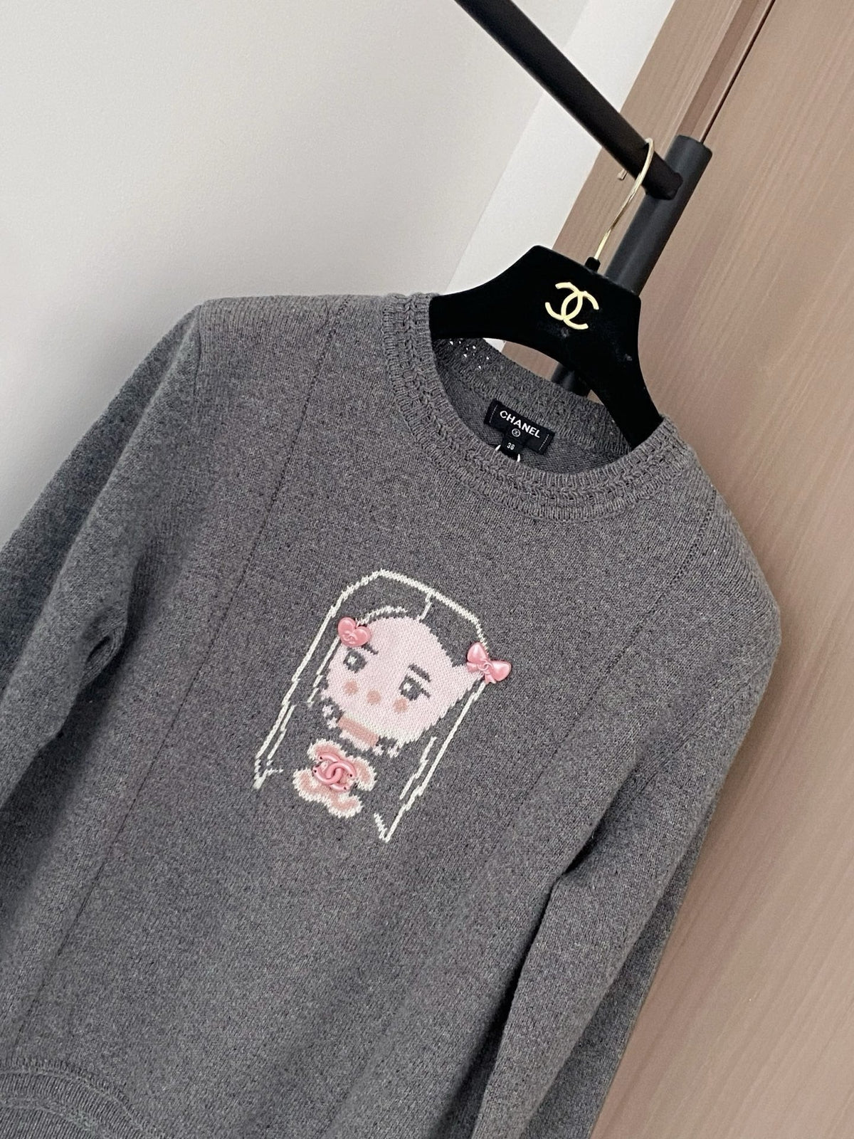 Chanel 25 Sweater Gray Blue Wool 307992