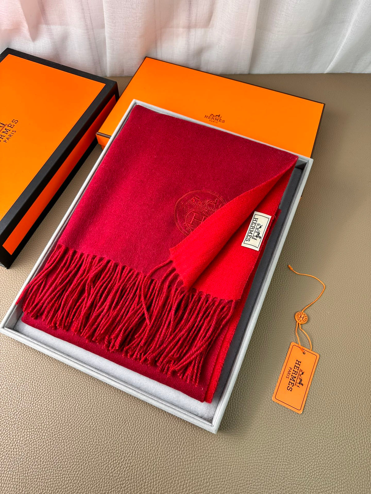 DOUBLE-FACE SCARF 200 CM IN CRIMSON RED CASHMERE