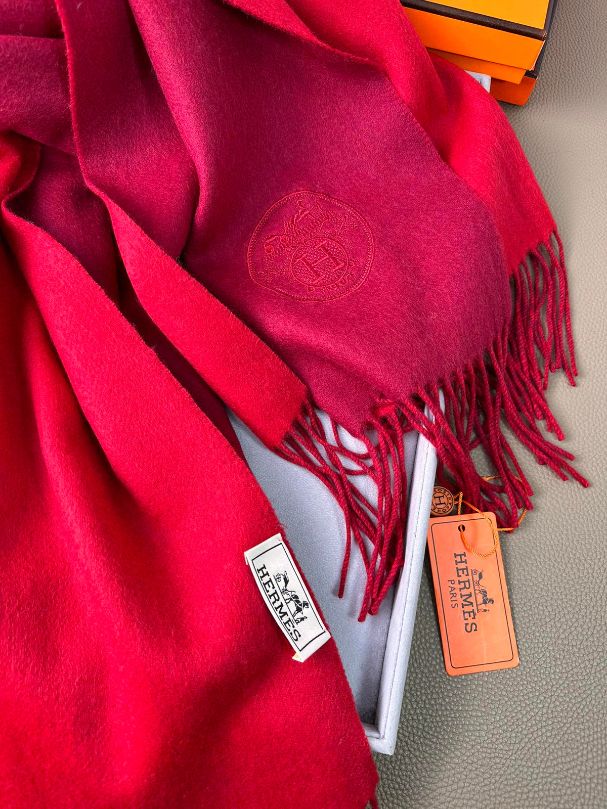DOUBLE-FACE SCARF 200 CM IN CRIMSON RED CASHMERE