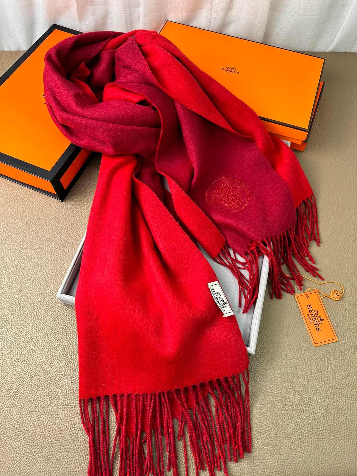 DOUBLE-FACE SCARF 200 CM IN CRIMSON RED CASHMERE