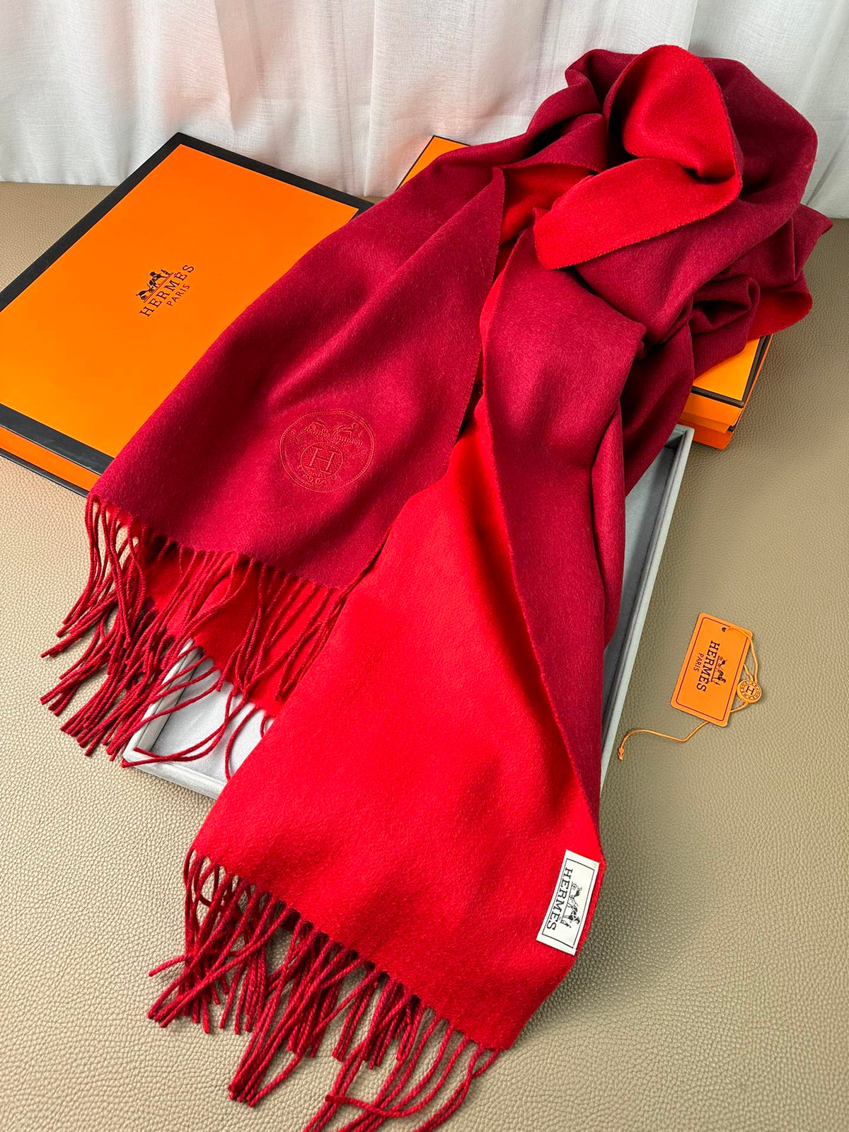 DOUBLE-FACE SCARF 200 CM IN CRIMSON RED CASHMERE