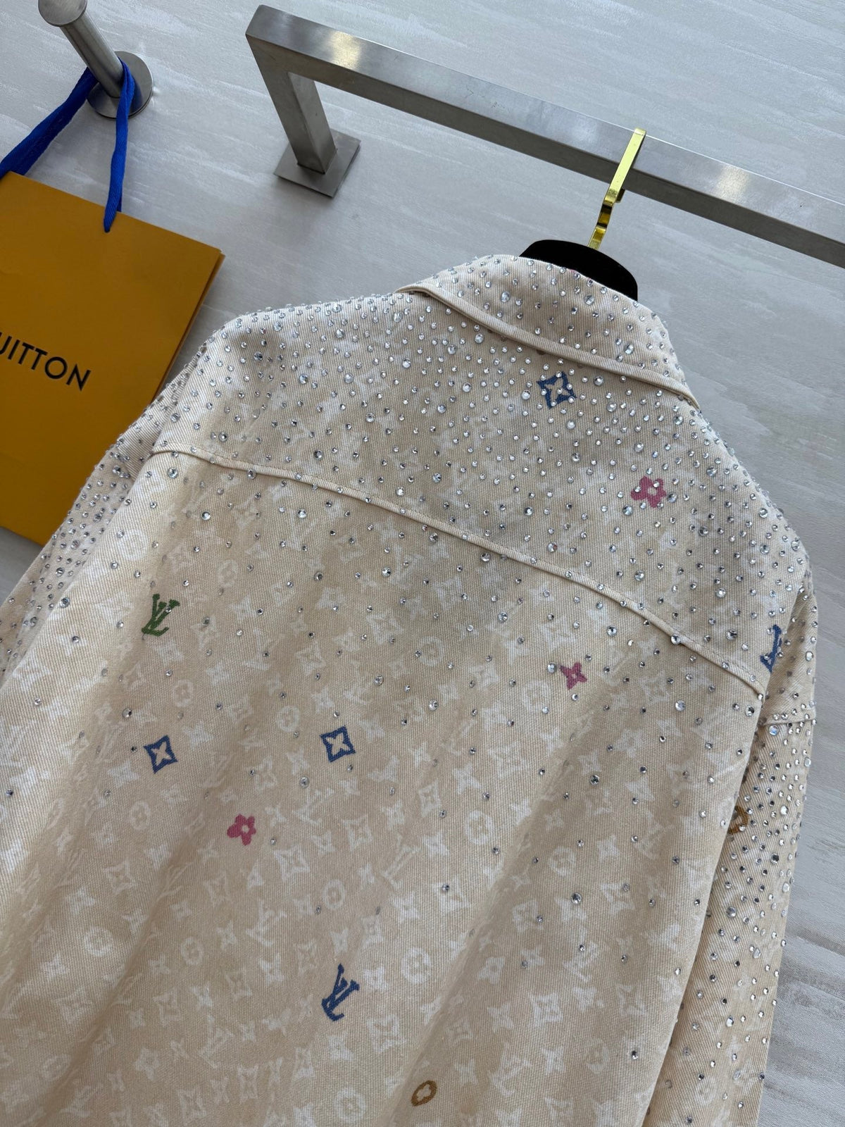 LV 25 Star-Studded Rhinestone Beige Denim