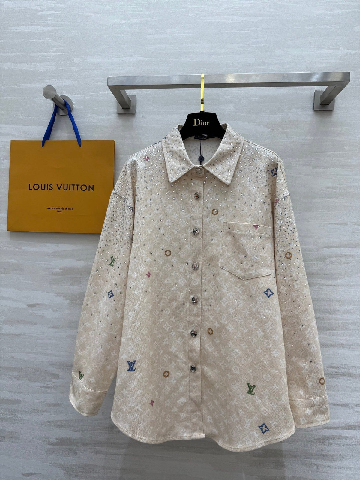 LV 25 Star-Studded Rhinestone Beige Denim