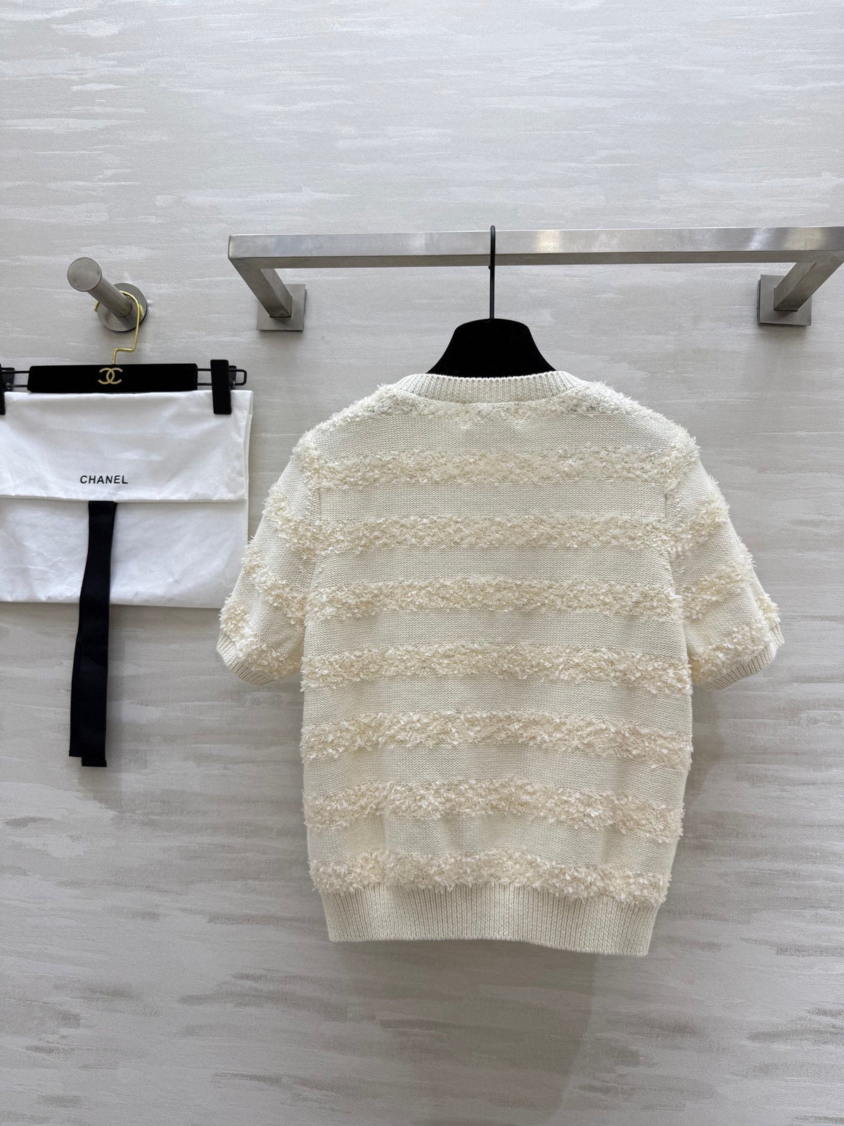 CC Short Sleeve Knitted T-shirt Ivory Imported Fabric
