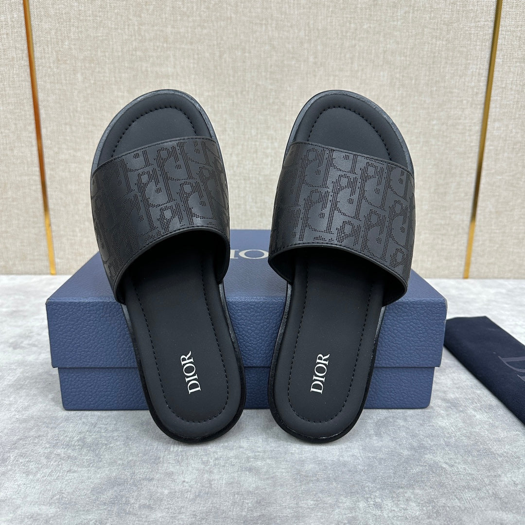 CD SLIDE SANDAL BLACK CALFSKIN