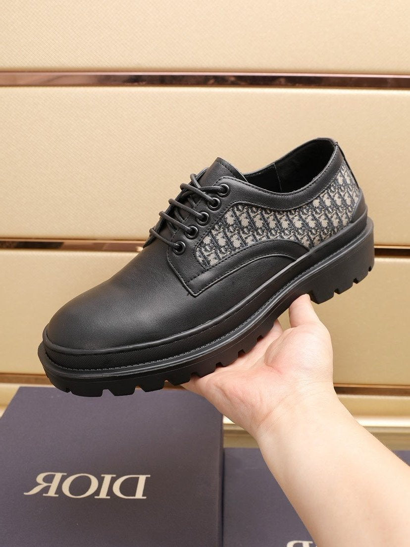 CD EXPLORER DERBY SHOE BLACK AND BEIGE CALFSKIN