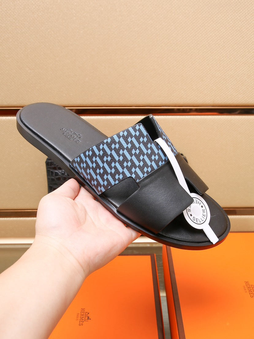 HM IZMIR SANDAL BLACK AND SKY CALFSKIN