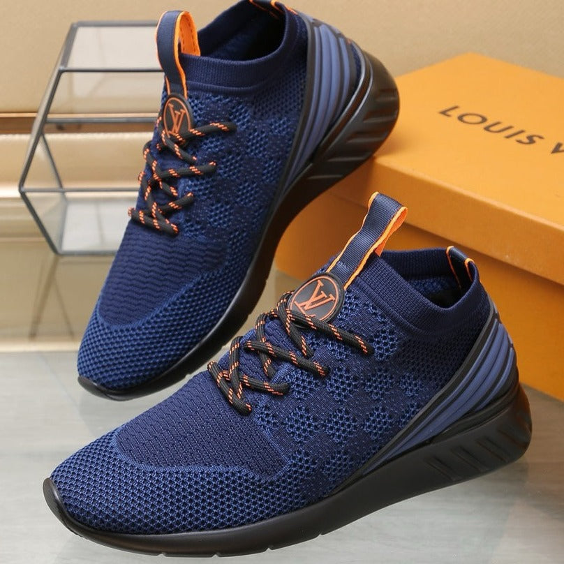 LV TRAINERS DAMIER NAVY BLUE MESH FABRIC
