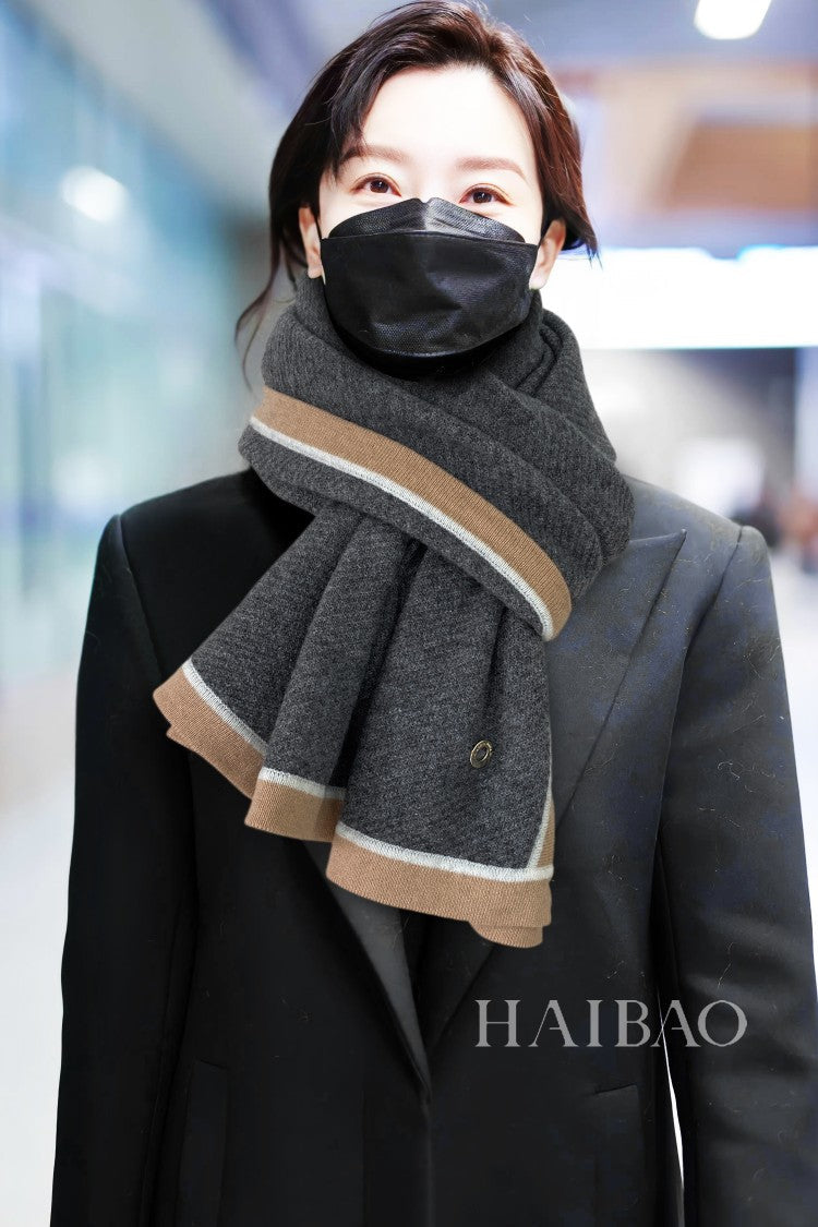 LP Scarf 170 CM In Dark Grey Blue Mix Brown Consinee Cashmere 205598