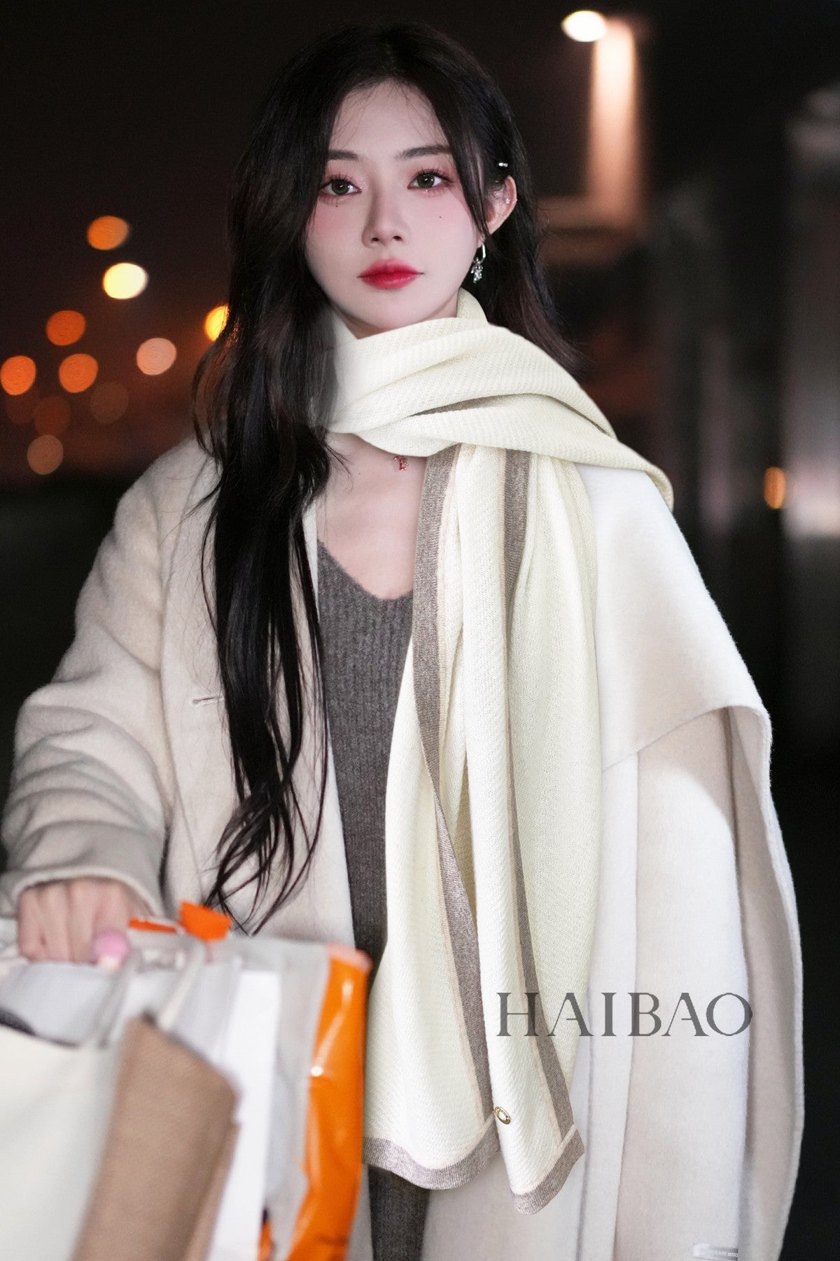 LP Scarf 170 CM In White Mix Grey Consinee Cashmere 205599