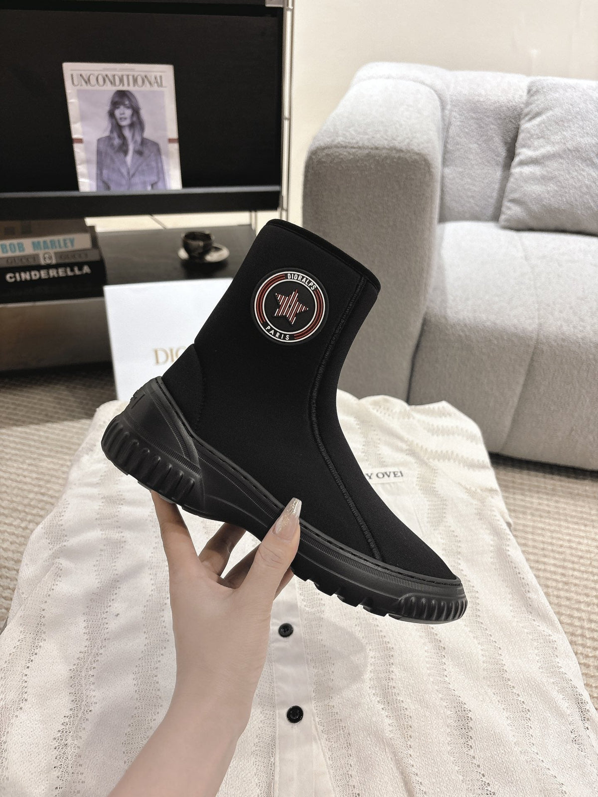 CD Ankle Boots Black Elastic Fabric